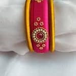 Multi Fabric Base Metal Fashion Bangle Set of 2