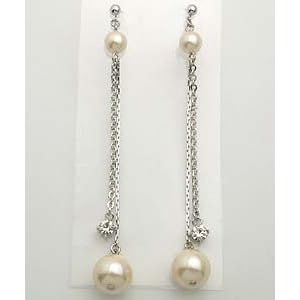 【クリックでお店のこの商品のページへ】パール&1石2連ロングピアス シルバー