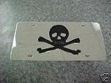  SKULL &CROSS BONES LICENSE PLATE TAG STAINLESS STEEL POLISH TO A CHROME FINISH