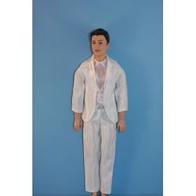 KEN - 2pc White Tuxedo Suit with Pink Tie Made to Fit the Ken Doll