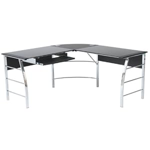 【クリックで詳細表示】不二貿易 ガラス パソコン デスク L型 ブラック パソコン机 CT-1040BK 80598： パソコン・周辺機器