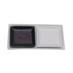 【クリックで詳細表示】エムズスタイル モノトーンスクエアーセットWホワイト(S) S白1枚 小皿白1枚 黒1枚 186 52 57 MS-50018