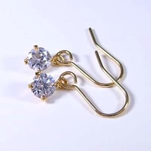 【クリックで詳細表示】【ジュエリーケース付】スタンダード一粒czダイヤモンドフックピアス(18金仕上) PH105WG