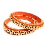 Orange Fabric Base Metal Fashion Bangle Set of 2