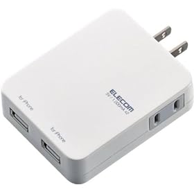 ELECOM USB�[�d�|�[�g�t�^�b�v iPhone4/4S/3GS/3G �Ή� 1�� 2�|�[�g �z���C�g T-UH01-12200WH