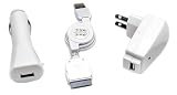  Universal Apple iPod USB Charger Kit - USB Retractable Hotsync Cable - USB Home Travel Charger - USB 12V Cigarette Lighter Charger