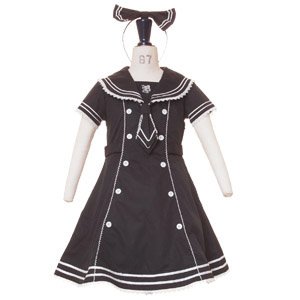 【クリックでお店のこの商品のページへ】＊子供服 リボンカチューシャ付 セーラードレス kid009 黒 130