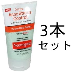 Neutrogena Power-Clear Scrub, Oil-Free Acne Stress Control - 4.2 ounce x 3 Pack - �I�C�����g���Ă��Ȃ��A�ɂ��т̃X�g���X�R���g���[���̂��߂ɐ��O�ɎC��N���[�� (119 x 3�{ = 357gram)