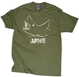  JAWS Distressed (worn looking) Classic Movie Shark Olive T-shirt