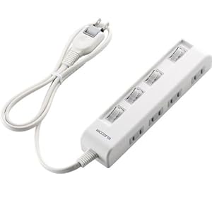 【クリックで詳細表示】ELECOM 電源タップ 省エネ 個別スイッチ 横挿し 4個口 1m ホワイト T-E05-2410WH： パソコン・周辺機器