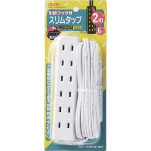 【クリックで詳細表示】ELPA スリムタップ(6個口 2.0m) WZ-620B-W