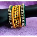 Green & Yellow Fabric Fashion Bangle Set of 6