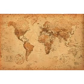 �A���e�B�[�N �X�^�C�� ���E�n�}�@WORLD MAP antique style �|�X�^�[ [�������ၕ�z�r�[]