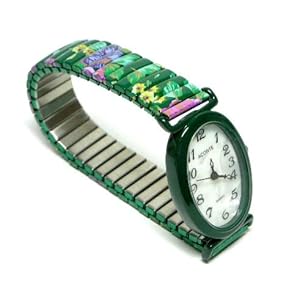 【クリックで詳細表示】フラワープリント ジャバラウォッチ(グリーン)