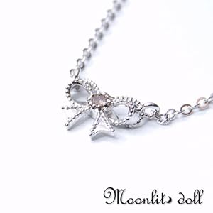 【クリックで詳細表示】4月誕生石ダイヤモンド リボンネックレス(ケース付き) Moonlit doll