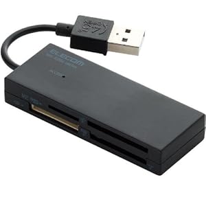 【クリックで詳細表示】ELECOM カードリーダライタ USB2.0対応 コンパクト設計 SD＋MS＋XD(＋M2)対応 46＋1メディア対応 ブラック MR-K006BK