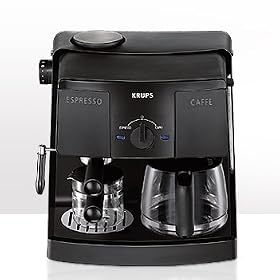 Krups (�N���v�X) �G�X�v���b�\�E�R�[�q�[���[�J�[ XP1500 �u���b�N Krups XP1500 Combination 10 cup coffee and 4 cup espresso machine