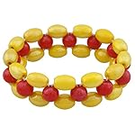 Sapphire Art Luster Glass Beads Round & Oval Red & Yellow Stretchable Unisex Bracelet