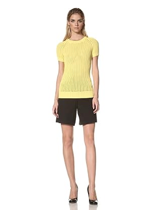 DEREK LAM Women's Pointelle Short Sleeve Sweater (Yellow)