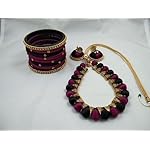 Traditional Silk Thread Necklace with matching jhumka in marron and black colour