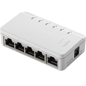 Logitec 10/100Mbps �X�C�b�`���OHUB 5�|�[�g �d���O�t �v���X�`�b�N�P�[�X(�z���C�g) LAN-GMSW05B/WH