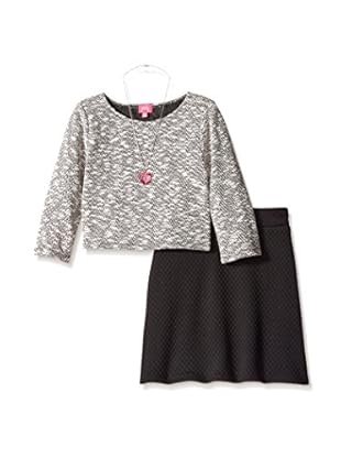 PINKY Kid's Slub Top with Quilted Skirt & Necklace
