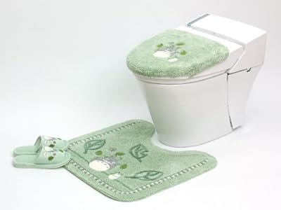 となりのトトロ はっぱ 洗浄便座用フタカバー トイレマット スリッパ ホルダーカバー 4点セット (グリーン)