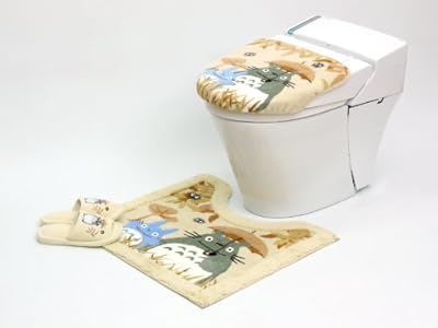 となりのトトロ なかよし 洗浄便座用フタカバー トイレマット スリッパ 3点セット (ベージュ)