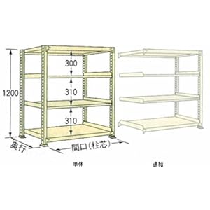 【クリックで詳細表示】棚・ラック：扶桑金属中量ラック200kg：W890×D300×H1200アイボリー単体4段：WE1209S04T