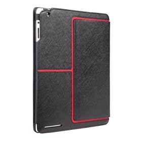 Case-Mate iPad 2 Stand Case, The Venture, Black faux leather with Red accents �X�^���h�@�\�� �u�b�N�^�C�v ���U�[���P�[�X�uVenture�v �u���b�N/���b�h CM013574