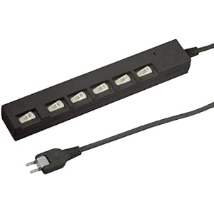 【クリックで詳細表示】ヤザワ 横差し個別スイッチ付節電タップ6個口2m黒 HBKSY662BK