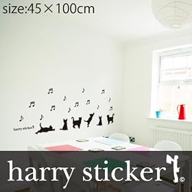 �y�E�H�[���X�e�b�J�[�z�yharry sticker singing cat (�̂��L)�z�]�ʎ� hst-100-0045 �T�C�Y:45cm�~100cm �u���b�N