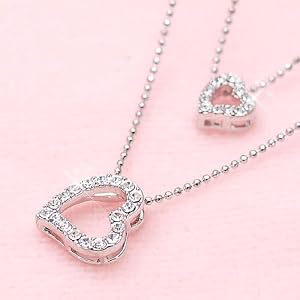 【クリックで詳細表示】3WAY キラキラ ダブルハート ダブルチェーン 2連 ネックレス sl-1051