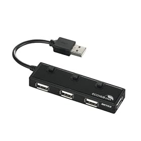iBUFFALO USB2.0Hub �o�X�p���[ 4�|�[�g �ʃX�C�b�`�t �u���b�N BSH4U08BK