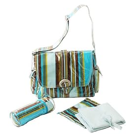 Kalencom Laminated Buckle Bag Multi-strpes Chocolate blue �}�U�[�Y�o�b�O �ȃ��~�l�[�g�R�[�g KC0001-01
