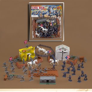  72 Piece Civil War Plastic Army Men Play Set ~ 52mm Union and Confederate Figures, Bridge, Horses, Canon, More!