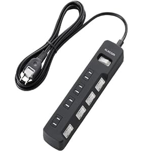 【クリックで詳細表示】ELECOM 雷ガードタップ 一括＆個別スイッチ ホコリシャッター付 4個口 2.5m BK T-K05-2425BK