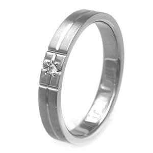 【クリックで詳細表示】(アミダモール)Ami D’amour チタンリング 鏡面＆ヘアライン仕上げ 3mm幅 上面0.01ctダイヤ1石 17号 R0140aa-WDA170XX