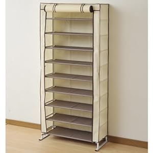 【クリックで詳細表示】山善(YAMAZEN) カバー付シューズラック(幅75 9段) SGL-759(IV)