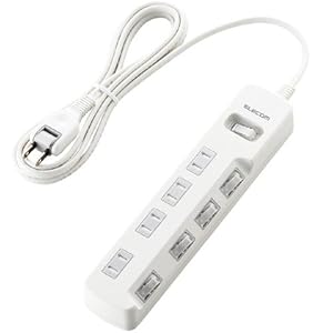 【クリックで詳細表示】ELECOM 電源タップ 雷ガード 省エネ 一括＆個別スイッチ ホコリシャッター付 4個口 2.5m ホワイト T-K05-2425WH： パソコン・周辺機器