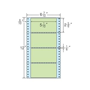 【クリックで詳細表示】東洋印刷 MM6AG 4面付(130mm×72mm) カラータイプ(グリーン・ドットプリンタ対応) 1000折入