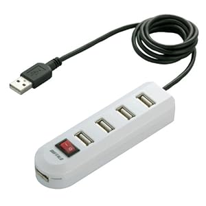 【クリックで詳細表示】iBUFFALO USB2.0Hub セルフ＆バスパワー 4＋1ポート スイッチ付 ホワイト BSH5A02WH