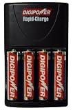  Digipower DPS-2500 Slim Travel Plug-In AA/AAA Battery Charger with 4 AA 2300mAh Batteries (Black)
