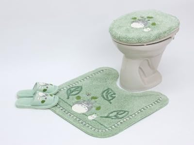 となりのトトロ はっぱ 普通便座フタカバー トイレマット スリッパ ホルダーカバー 4点セット (グリーン)