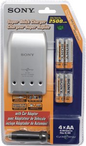  Sony BCG-34HVE4 Quick Battery Charger with Car Kit and 4 AA Ni-MH Rechargeable Batteries