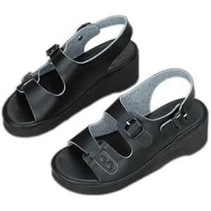 【クリックで詳細表示】【衝撃吸収厚底ナースサンダル】 日本製抗菌防汚レザー 黒≪065-9511≫