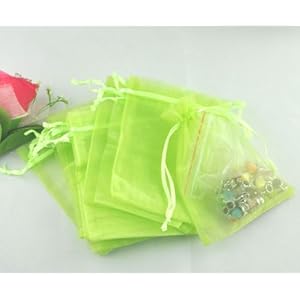 【クリックで詳細表示】ジュエリーの保存やプレゼントに♪オーガンジーグリーン無地巾着袋12＊9cmサイズ100枚セット★