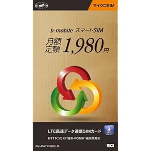 日本通信 bモバイル スマートSIM 月額定額 1980円