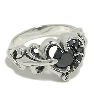 【クリックで詳細表示】新宿銀の蔵 ブラックジルコニア・ハートアラベスクシルバーリング 9～23号 (11号) 【レディース/メンズ/ハート/指輪/シルバーアクセサリー】