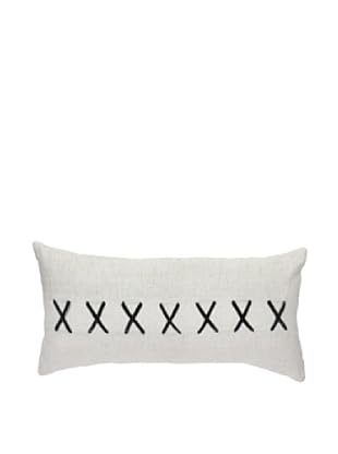 Linen Cross Long Log Pillow, White/Black, 12